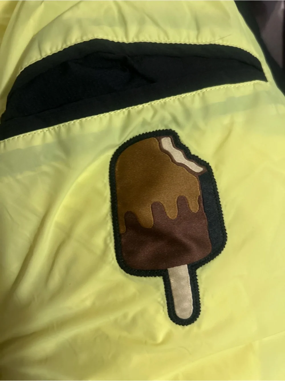 Icecream Black Puffer Jacket with Neon Yellow Shoulder Accent